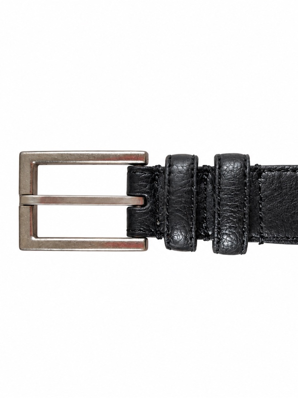 Black Men's Leather Belt with Silver Buckle
